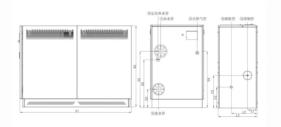 350KW撬裝供熱機(jī)組商用冷凝鍋爐外型尺寸圖 350KW撬裝供熱機(jī)組商用冷凝鍋爐外型尺寸圖